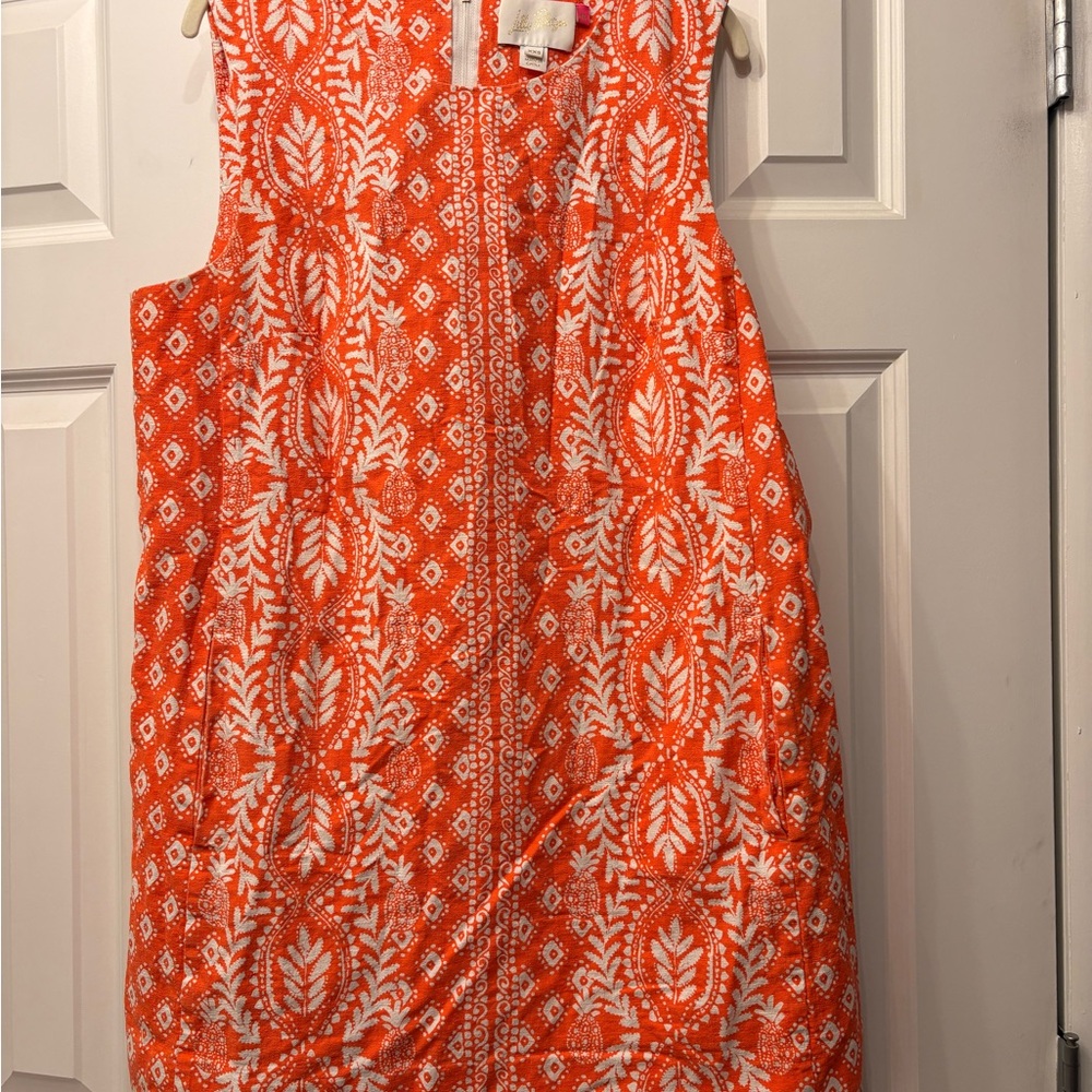 Lilly Pulitzer Orange and White Printed Sleeveless Shift Dress - Sample
